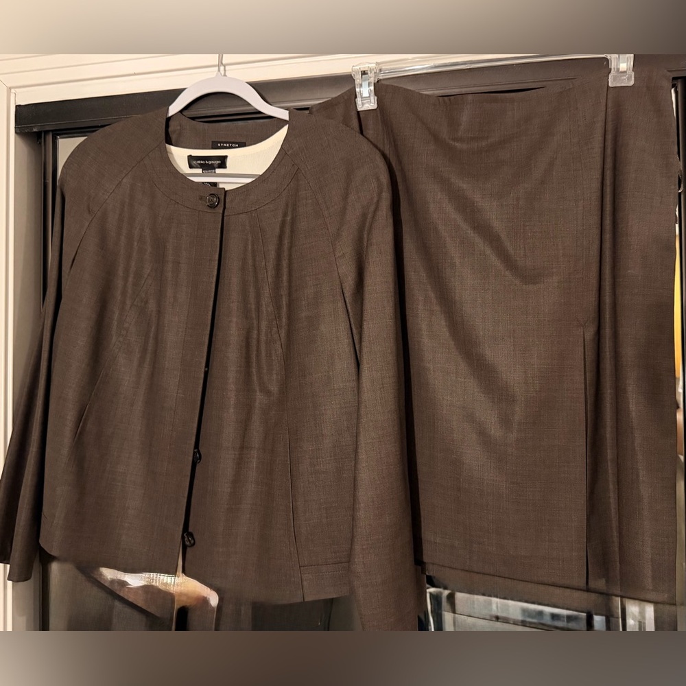 Brown Two-Piece Skirt Suit Jacket and Skirt